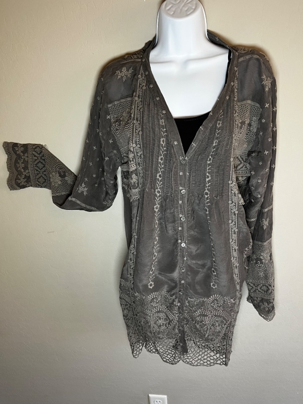Johnny Was Gray Cupra Rayon Tunic/Jacket Button Down Size Small - Picture 11 of 11